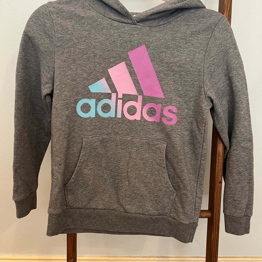Adidas Kids Gray Hoodie with Multicolor Logo
